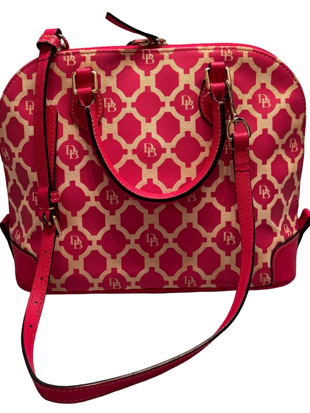 Dooney & Bourke Pink & Ivory Monogram Sanibel Dome Satchel - Picture 2 of 16